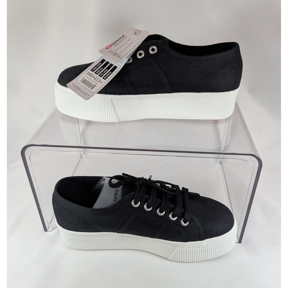 Superga 2790 COTW Black White Canvas Platform Sneakers S0001L0 Womens 7.5 NEW
